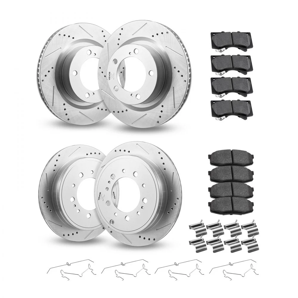 VEVOR Front & Rear Ceramic Brake Kit Compatible with 2016-2021 Lexus LX570, 2016-2021 Toyota Land Cruiser, Drilled and Slotted Brake Rotors Ceramic Brake Pads Replacement Kit, 14 inch Front Rotors