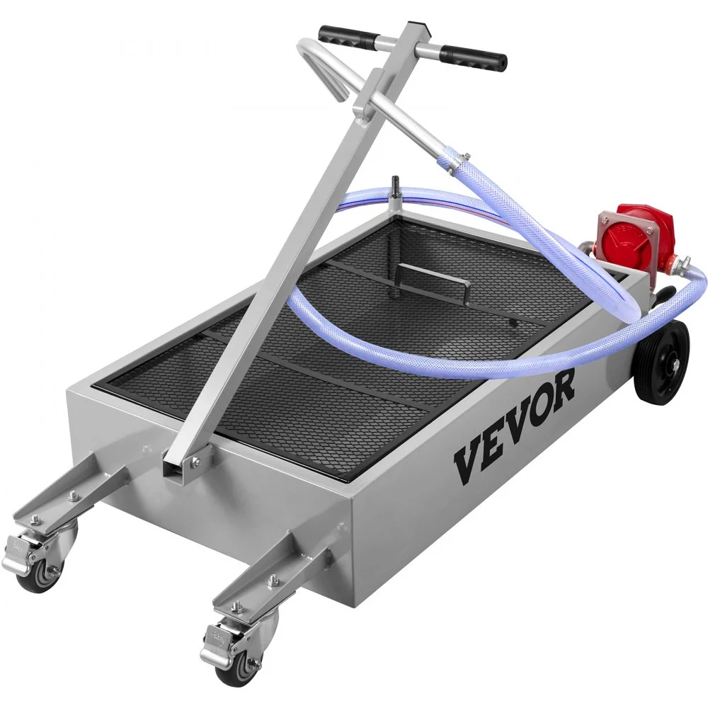 VEVOR Oil Drain Pan 15 Gallon Oil Drain Tank, 57L Low Profile Oil Drain Pan, Large Capacity Oil Change Pan, Foldable Hand, with Pump, Hose, Swivel Casters Wheels for Car, SUV, Trucks Oil Draining