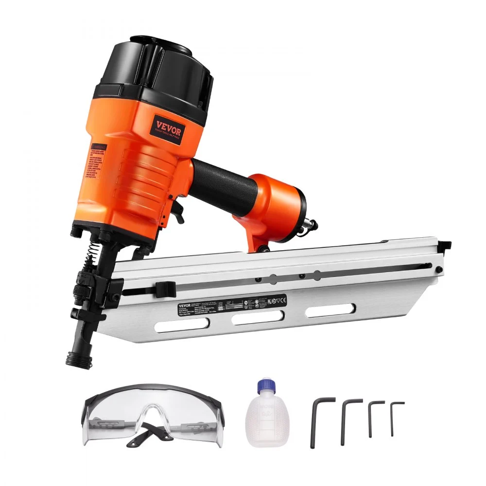 VEVOR Framing Nailer, 80-120PSI Air Nail Gun, 2" to 3-1/2" 21 Degree Full Round Head Pneumatic Framing Nailer with Tool-Less Depth Adjustment & Dual Trigger Modes, Ideal for Framing Decking Flooring