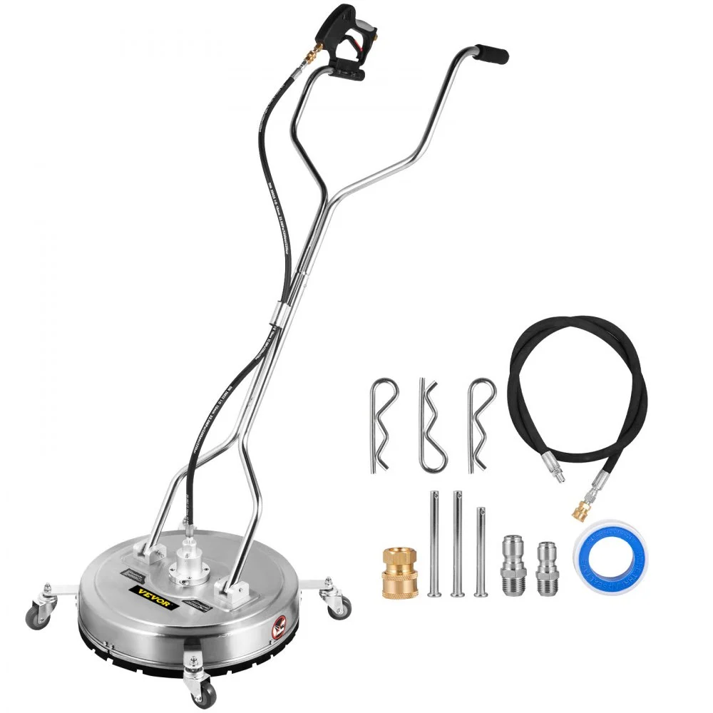 VEVOR Pressure Washer Surface Cleaner, 23'', Max. 4000 PSI Pressure by 3 Nozzles for Cleaning Driveways, Sidewalks, Stainless Steel Frame with Rotating Handle, Wheels, Fit for 3/8'' Quick Connecto