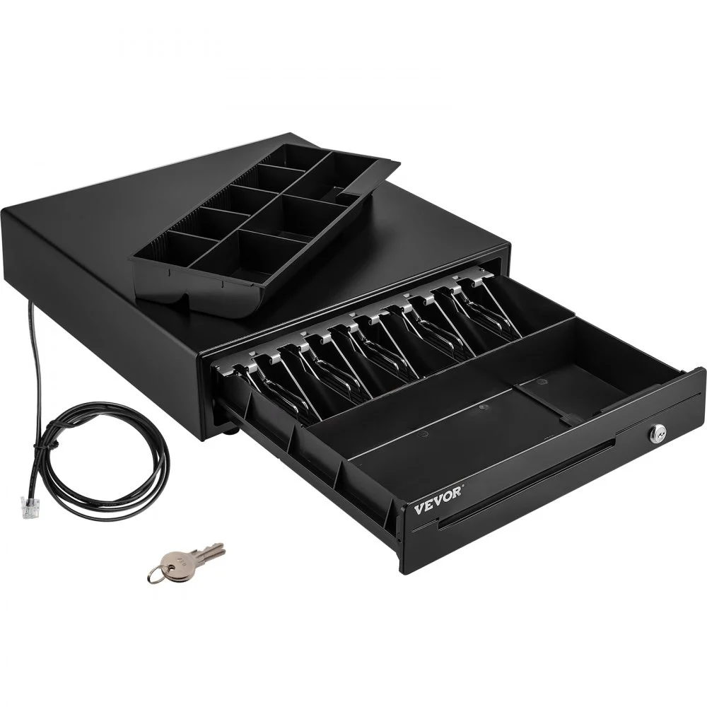 VEVOR Cash Register Drawer, 16" 12 V, for POS System with 5 Bill 8 Coin Cash Tray, Movable Coin Compartment & 2 Keys Included, RJ11/RJ12 Cable for Supermarket, Bar, Coffee Shop, Restaurant (USD Only)