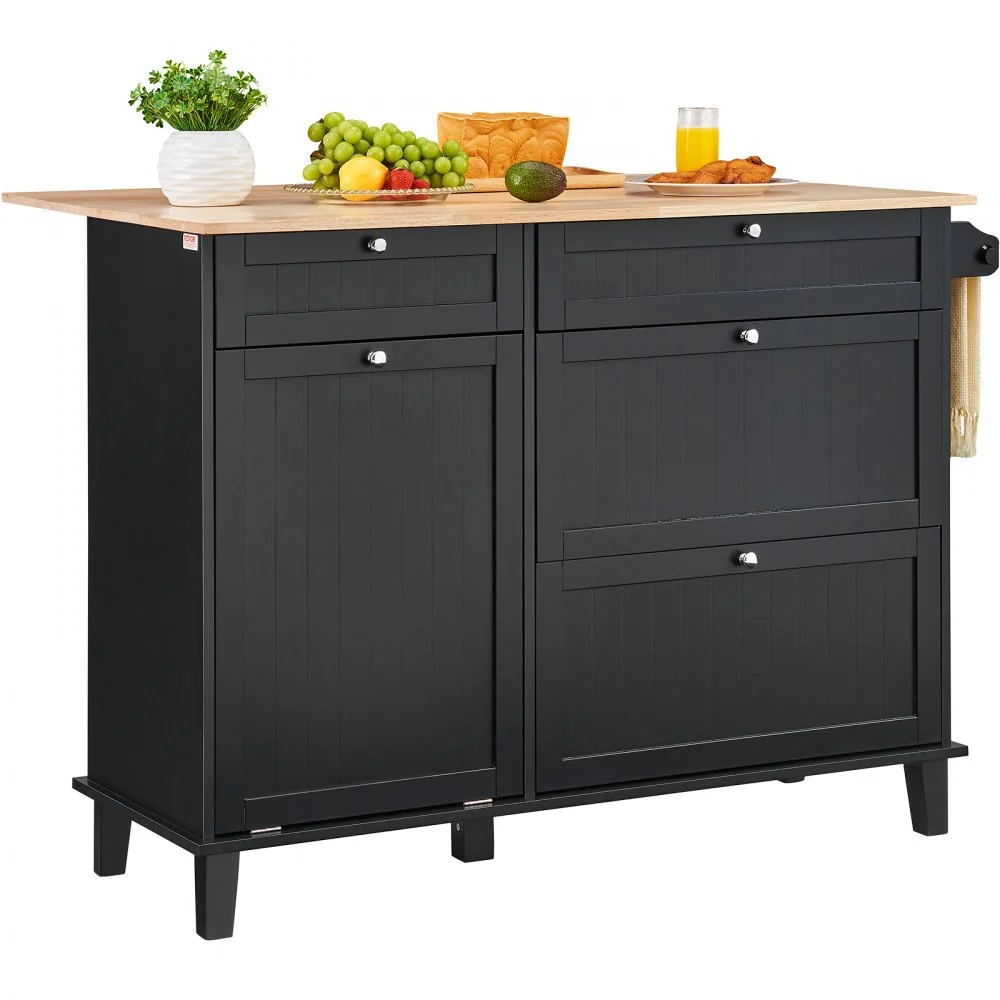 Summer Sale
VEVOR Kitchen Island Cart, 50" Wood Top Breakfast Bar with Trash Cabinet Tilt Out 10 Gallon Storage, Farmhouse Dining Living Room Table with Drop Leaf, Towel Bar, Drawer, Black