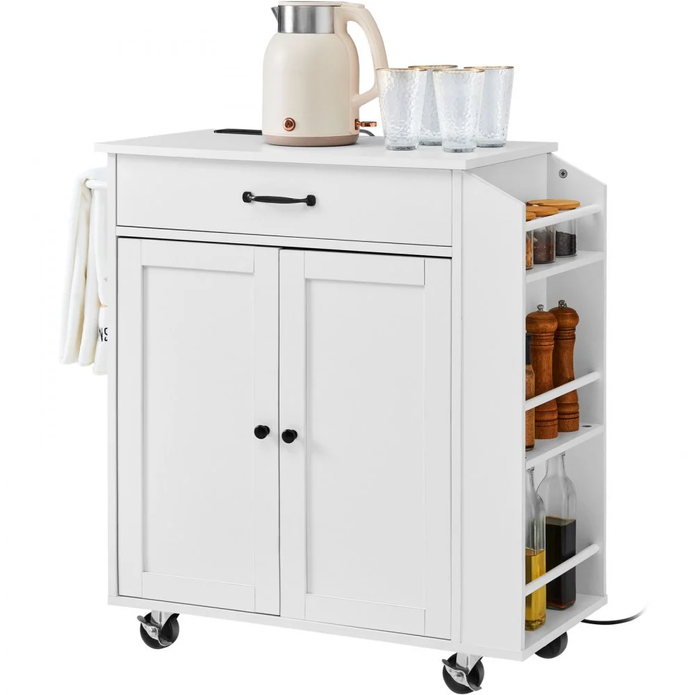 Summer Sale
VEVOR Kitchen Island Cart, 32" Mobile Carts with Storage Cabinet, Rolling Table with Power Outlet, Spice Rack, Towel Bar, Adjustable Shelf, Drawer, Dining Living Room Portable Islands on Wheels, White