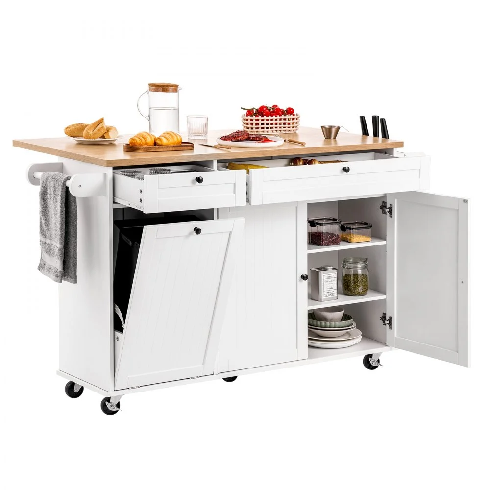 Summer Sale

        
               VEVOR Kitchen Island Cart with Storage, 60in Wide Mobile Kitchen Cart with Wheels, Drop Leaf, 2 Drawers, Trash Can Cabinet, Knife Holder, Spice Rack, and Towel Rack, Table for Dining Room, Pantry