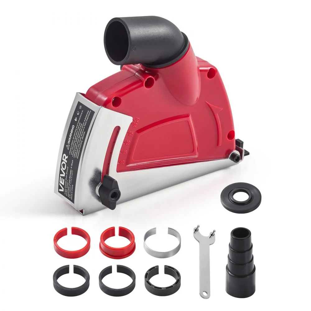 VEVOR Cutting Dust Shroud for Angle Grinders, Universal 4-5 in Angle Grinder Dust Shroud with 6 Clamping Washers, Adjustable Cutting Depth, Connect to Vacuum Cleaner, for Wood Concrete Wall Stone