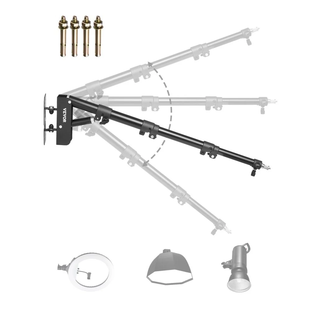 VEVOR Ring Light Wall Mount Boom Arm, 39.37 in/100 cm, Triangle Boom Arm Support 180° Rotation, Heavy Duty Wall Stand Tirpod Support, for Studio Video Light, Monolight, Photography, Softbox, Reflector