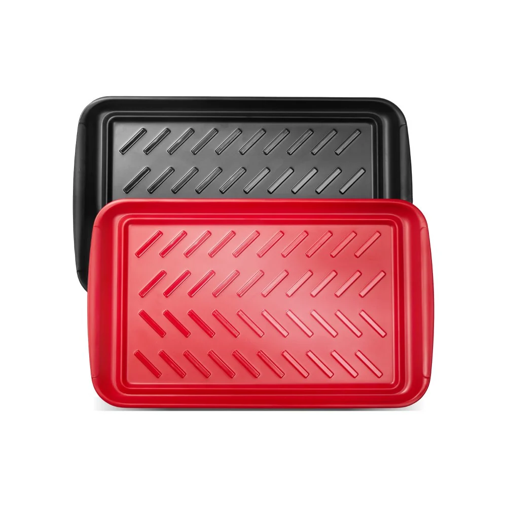 Clearance
VEVOR Plastic Serving Trays, 2-Pack Grilling Prep and Serve Trays with Handles , 17x10.35 Inch Anti-Slip Melamine Food Tray, Ideal for BBQ, Kitchen, Cafeteria, Ottoman, Coffee Table, Black and Red
