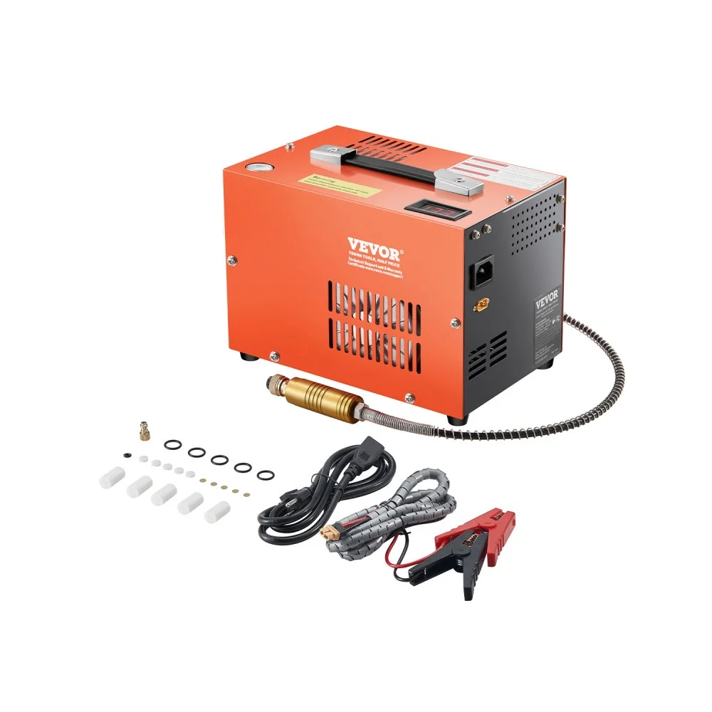VEVOR PCP Air Compressor, 4500PSI/30Mpa Portable PCP Airgun Compressor with Built-in Converter & Fan Cooling System, DC12V/AC120V Manual-Stop Air Rifle, Paintball and Scuba Tank Compressor Pump