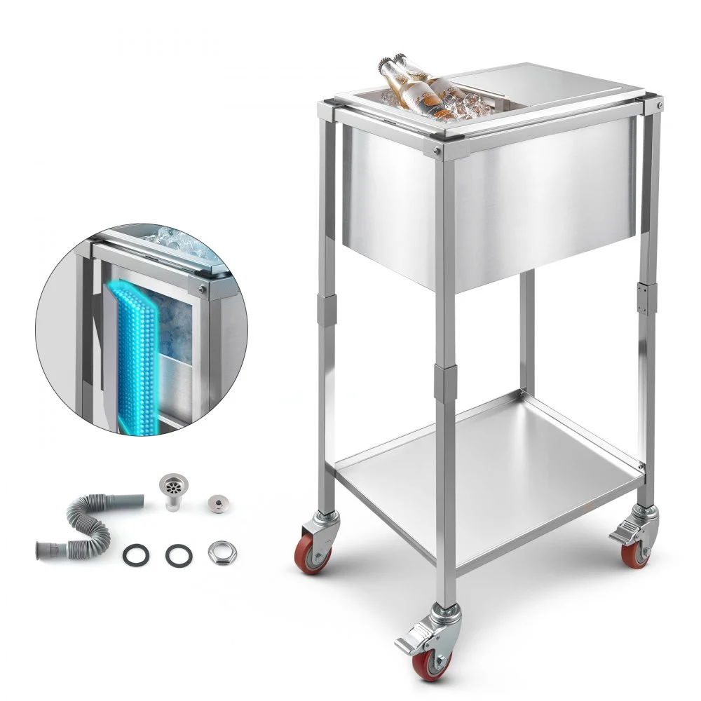 Summer Sale

        
               VEVOR Rolling Ice Chest Cooler Cart, 20"L x 14"W x 38"H Stainless Steel Cooling Bin on Wheels, 29.6 Quart Outdoor Stand Up Cooler Trolley with Shelf, for Patio Backyard Party Bar Cold Drinks