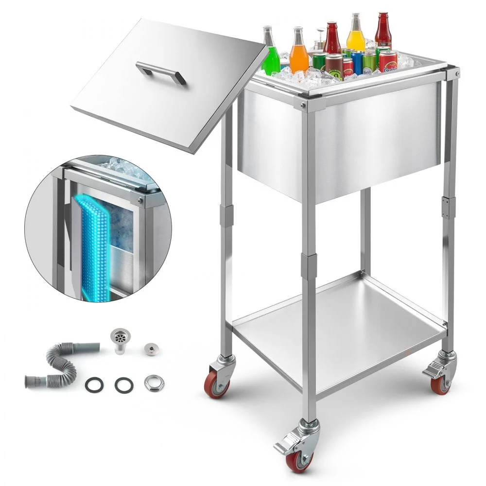 Summer Sale

        
               VEVOR Rolling Ice Chest Cooler Cart, 22"L x 16"W x 38"H Stainless Steel Cooling Bin on Wheels, 32.8 Quart Outdoor Stand Up Cooler Trolley with Shelf, for Patio Backyard Party Bar Cold Drinks