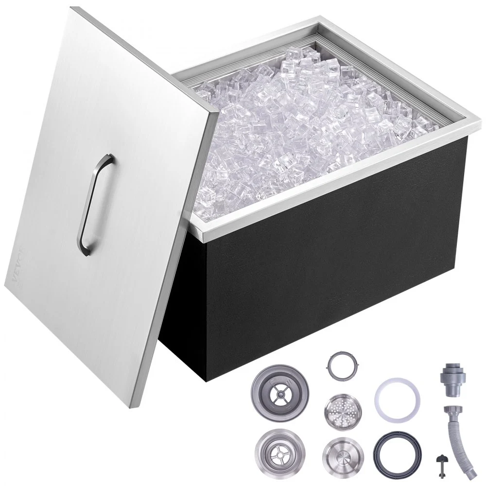 Summer Sale
VEVOR Drop in Ice Chest, 20"L x 14"W x 12"H Stainless Steel Ice Cooler, Commercial Ice Bin with Cover, 40 qt Outdoor Kitchen Ice Bar, Drain-pipe and Drain Plug Included, for Cold Wine Beer