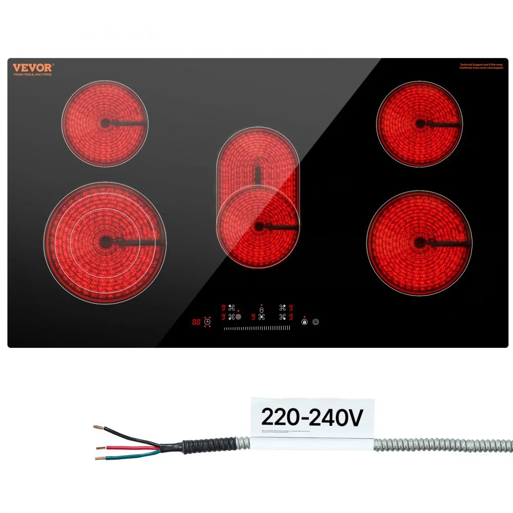 Summer Sale
VEVOR Electric Cooktop, 36 inch 5 Burners Built-in Electric Stove Top, 8600W Ceramic Top Radiant Cooktop with Glass Panel, Touch Control, Timer, Child Lock, 9 Heat Level, 220-240V, Hard Wire (No Plug)