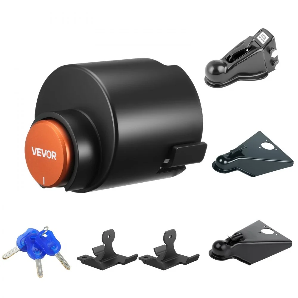 VEVOR Trailer Lock, Fits 2 & 2-5/16-Inch Straight Tongue Ball Couplers, Heavy Duty Hitch Lock with 3 Keys Secures Security Chains, Anti-Theft RV Trailer Tongue Locks for RV, Trailer, Boat