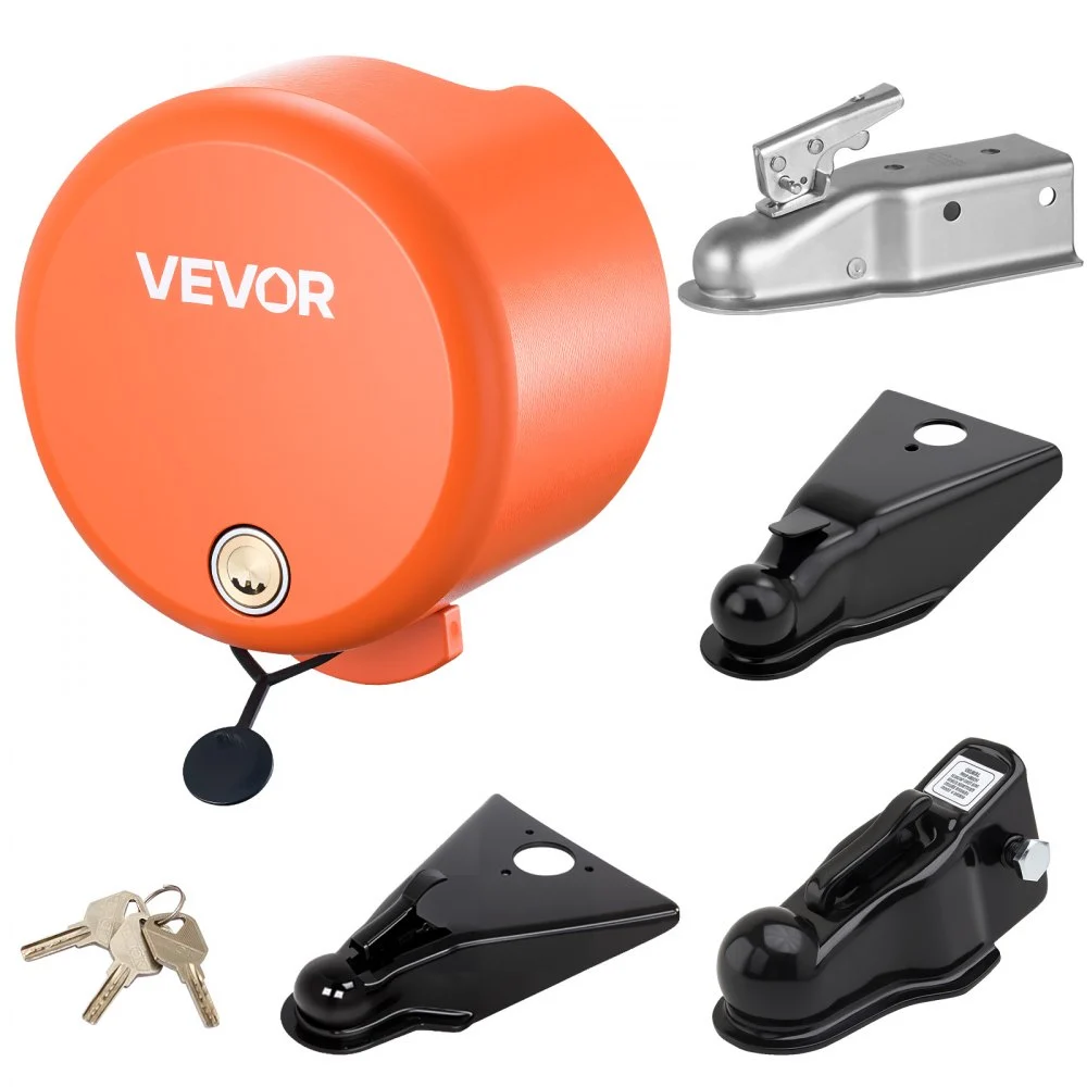 VEVOR Trailer Lock, Fits 1-7/8, 2 & 2-5/16-Inch Straight Tongue Ball Couplers, Heavy Duty Hitch Lock with 4 Keys Secures Security Chains, Anti-Theft RV Trailer Locks for RV, Trailer, Boat