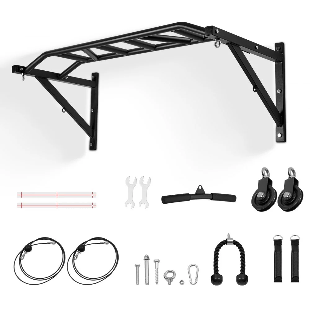 VEVOR Pull Up Bar, Multi-Grip Wall Mounted Pull Ups, 50 in Width Multifunctional Chin Up Training Station, Heavy Duty Steel Upper Body Workout Bars with LAT Pulldown Attachments, 440 lbs, for Home Gym