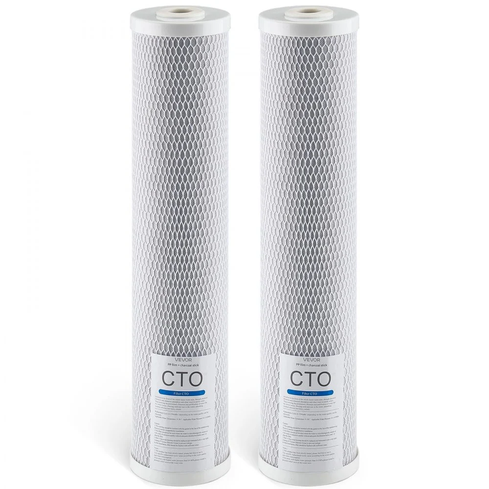 VEVOR Whole House Water Filter Replacement Cartridge, 4.5" x 20" CTO Carbon Block, Replacement Filter for 3-Stage Whole Home Water Filtration System, Reduce Chlorine, Bad Taste, Odor, 2 Pack
