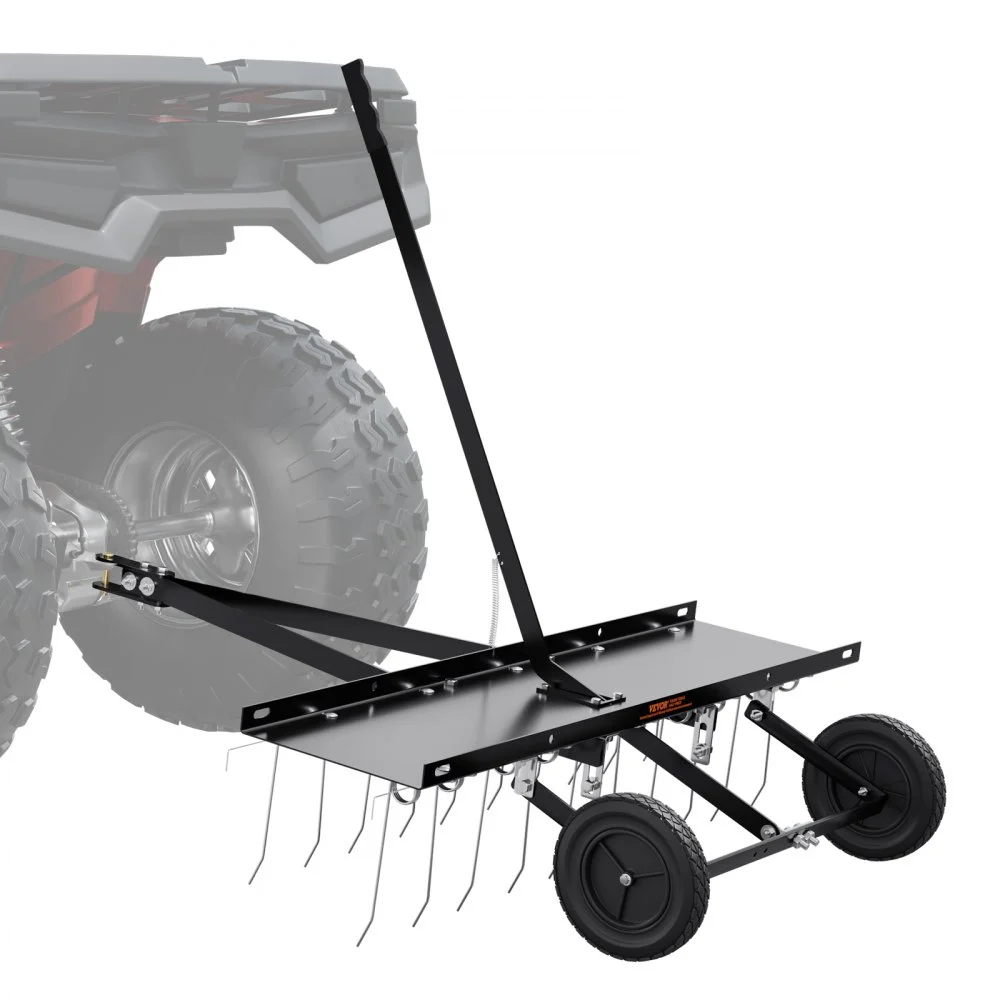 VEVOR Tow Behind Dethatcher, 40-inch Tow Dethatcher with 20 Spring Steel Tines, Lawn Dethatcher Rake for ATV or Mower, Tow Behind Lawn Rake with Lift Handle for Garden Farm Grass
