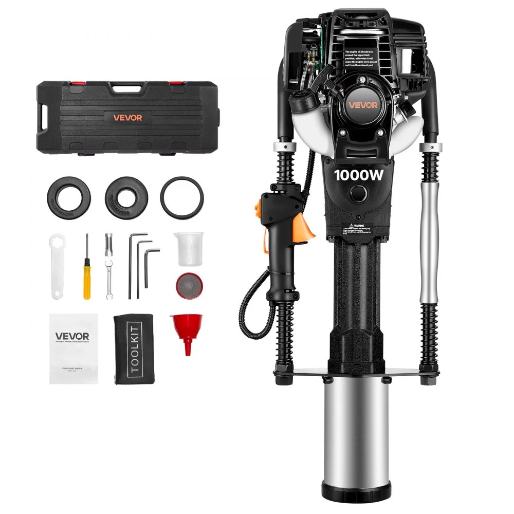 Summer Sale
VEVOR Gas Powered T Post Driver, 37.7cc 4-Stroke Engine Efficient Post Pounder with 3 Piling Sleeves, Vibration-Reducing Handle, Heavy Duty Fence Pile Driver for Farm, Orchard, Road Work, Landscaping