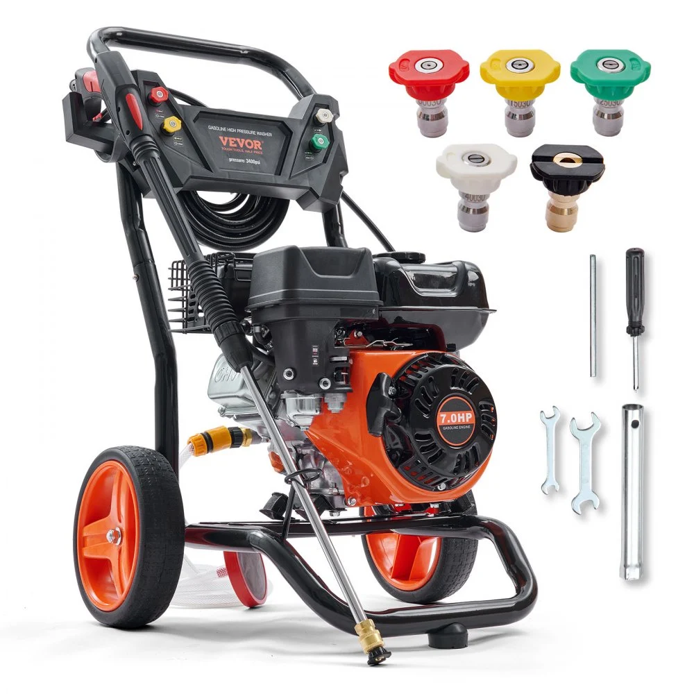 Summer Sale
VEVOR Gas Pressure Washer, 3400 PSI 2.6 GPM, Gas Powered Pressure Washer with Aluminum Pump, Spray Gun and Extension Wand, 5 Quick Connect Nozzles, for Cleaning Cars, Homes, Driveways, Patios