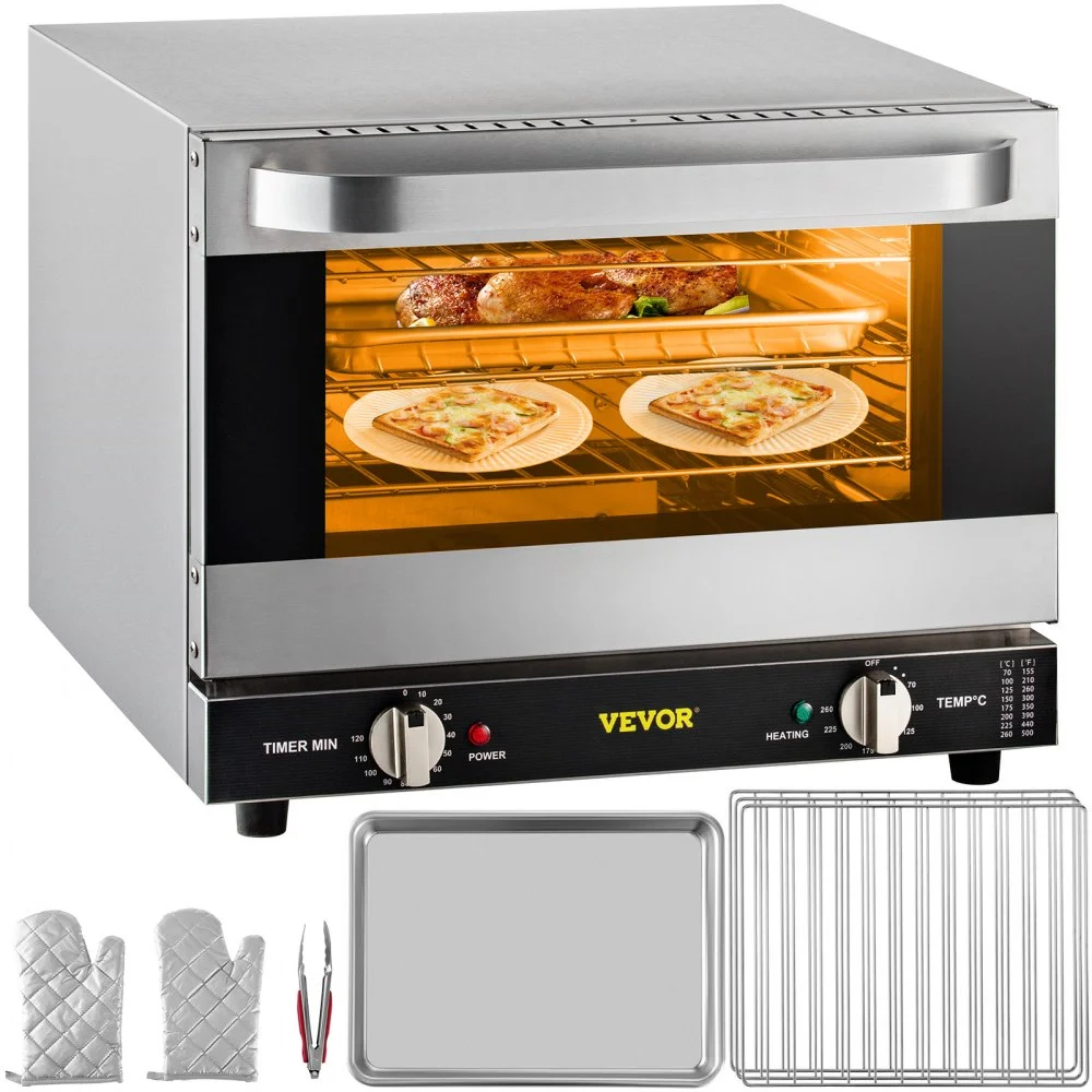 Summer Sale
VEVOR Commercial Convection Oven, 21L/19Qt, Quarter-Size Conventional Oven Countertop, 1440W 3-Tier Toaster with Front Glass Door, Electric Baking Oven with Trays Wire Racks Clip Gloves, 120V, ETL Lis