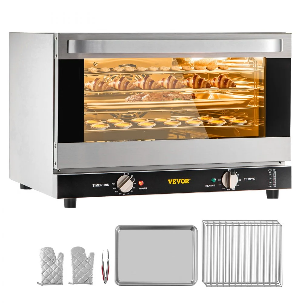 Summer Sale
VEVOR Commercial Convection Oven, 47L/43Qt, Half-Size Conventional Oven Countertop, 1600W 4-Tier Toaster with Front Glass Door, Electric Baking Oven with Trays Wire Racks Clip Gloves, 120V, ETL Listed