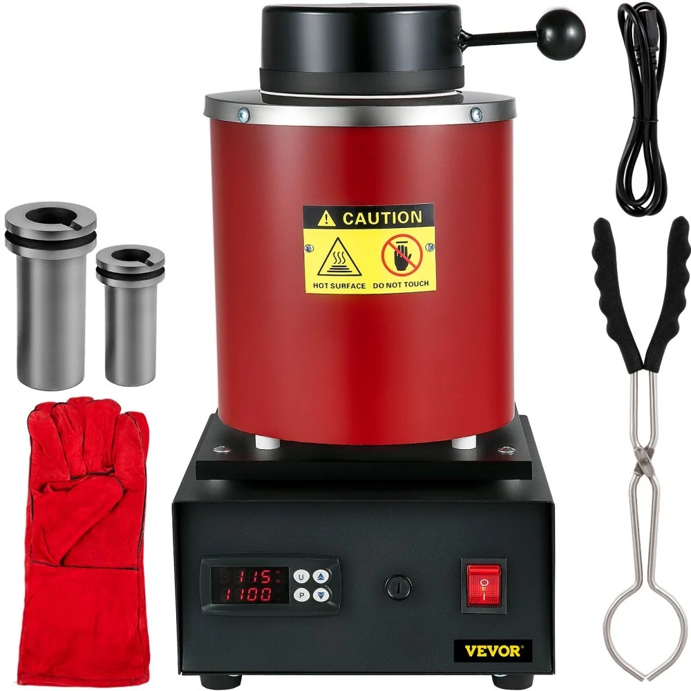 VEVOR Electric Melting Furnace, 3KG Digital Electric Melting Furnace, 1750W 1150℃/2102 ℉ Gold Smelter Furnace with 1KG&3KG Graphite Crucible & Ingot Die for Processing of Melting Gold, Silver, Copper