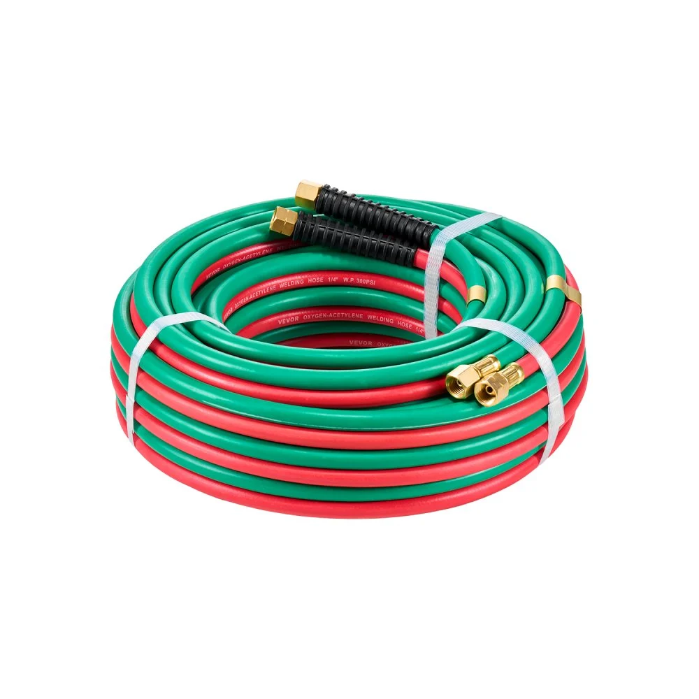 VEVOR Oxygen Acetylene Hose, 1/4-Inch x 50FT Oxy Acetylene Hose with 9/16"-18 LH/RH B Fittings, R Grade Welding Torch Twin Hose with 300PSI Maximum Working Pressure for Cutting Soldering Brazing