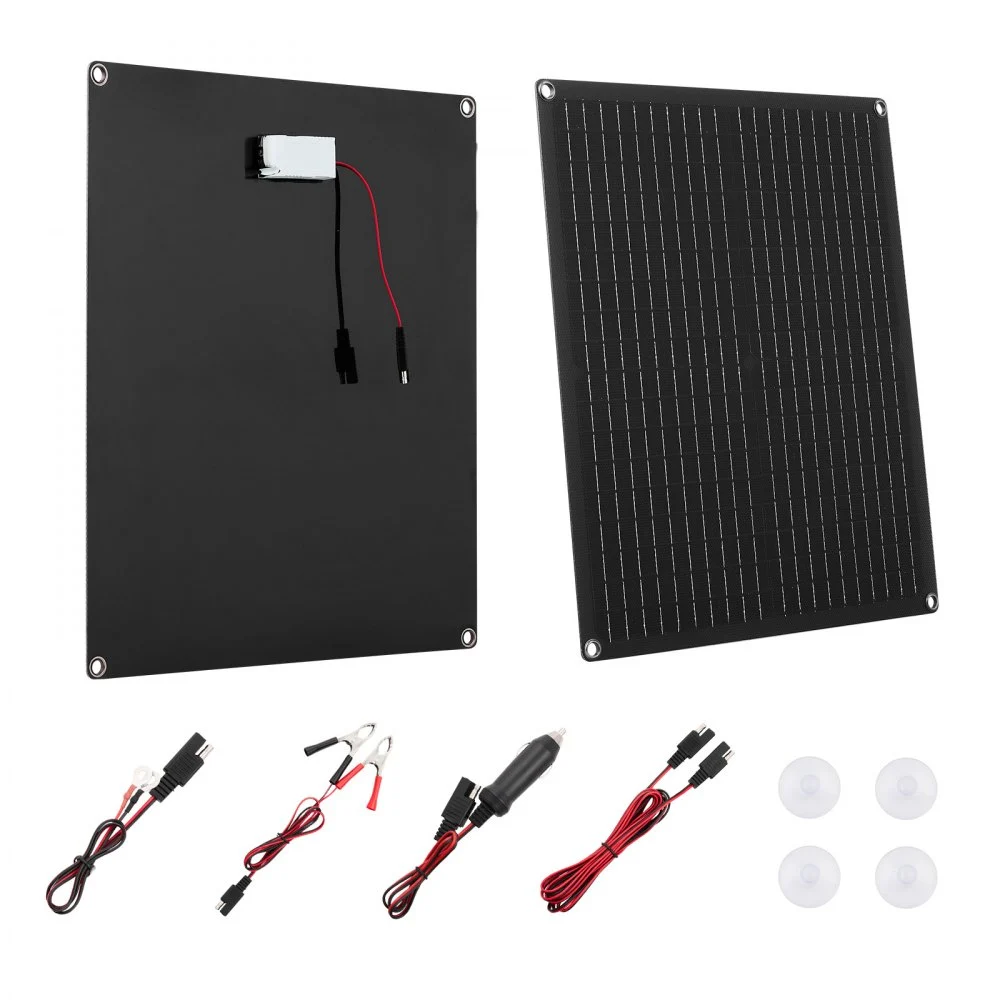 VEVOR 30W 12V Solar Panel Battery Charger, Solar Battery Trickle Charger Maintainer with Built-in Smart Controller & 3 Connection Cables, IP67 Waterproof Portable for RV Car Motorcycle Boat Van Camper