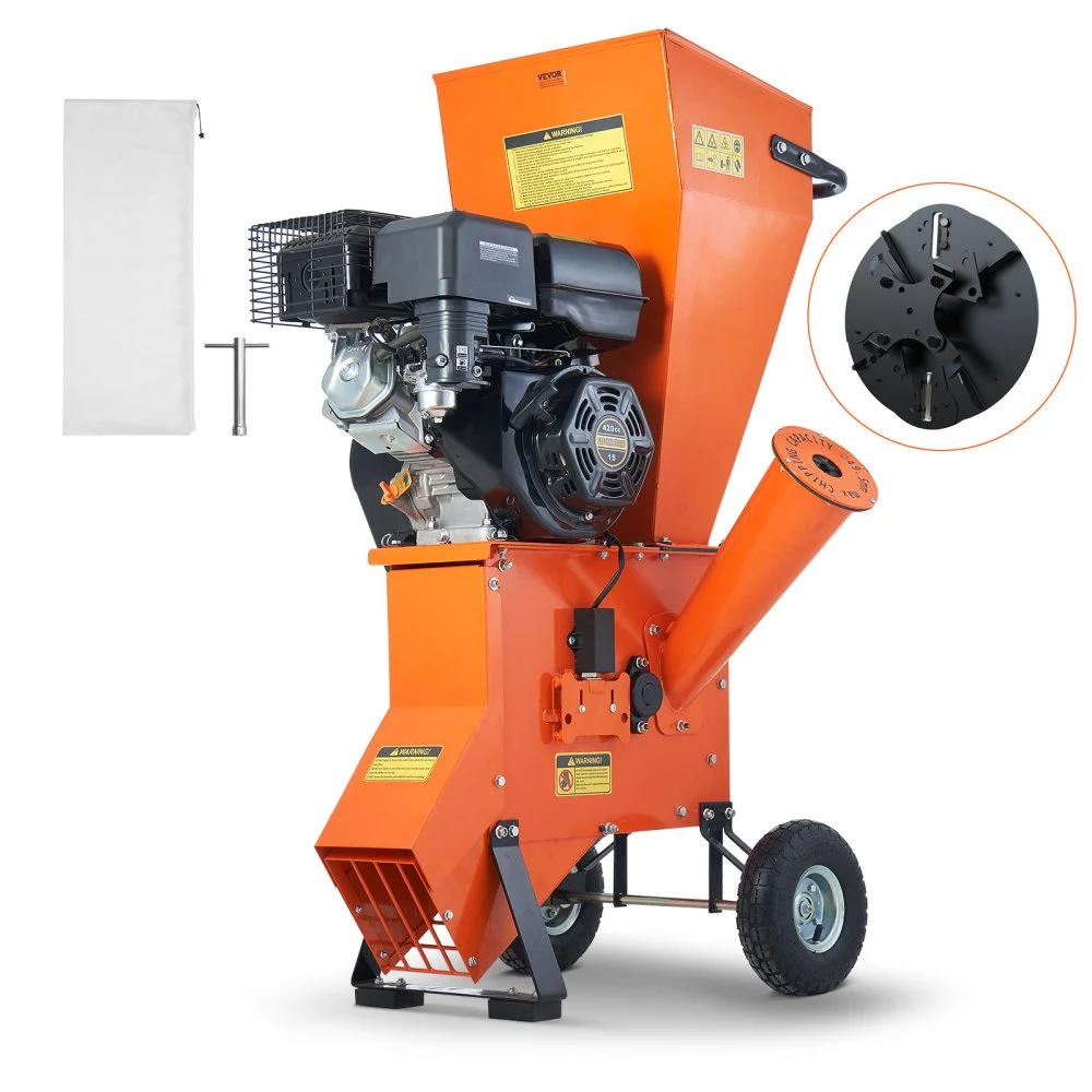 VEVOR Wood Chipper Shredder Mulcher, 12 HP Heavy Duty Gas Powered, 2” Max Diameter 420cc 8.6 kW Engine Woodchipper, Fast Wood Chipping Chopping for Forestry, Gardens, Landscaping, CE/EMC/EPA Listed