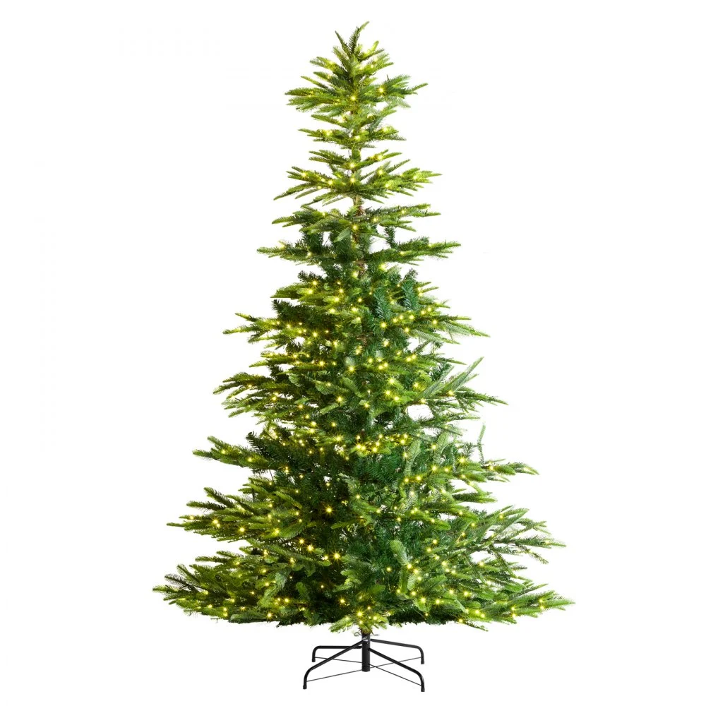 VEVOR Christmas Tree, 7.5ft Prelit Artificial Xmas Tree, Full Holiday Decor Tree with 700 Warm White LED Lights, 1319 Branch Tips, Metal Base for Home Party Office Decoration