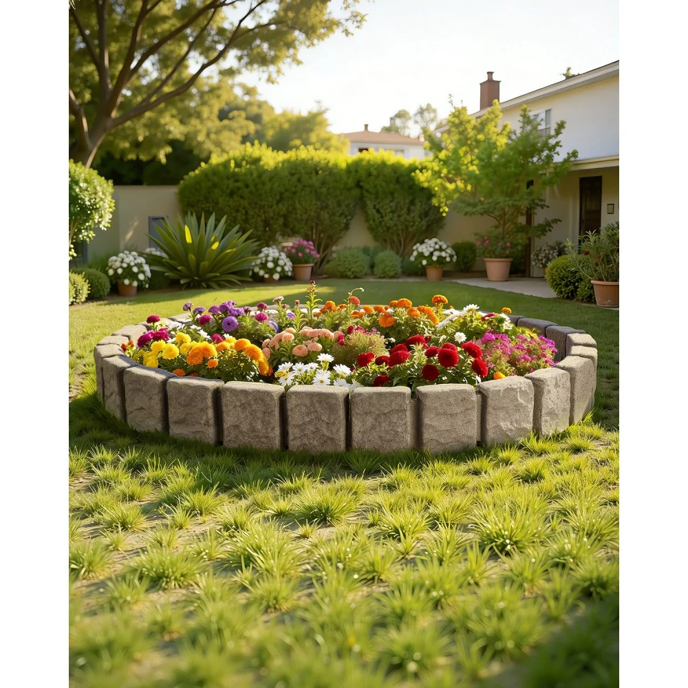 VEVOR Faux Stone Landscape Edging, 47.2 x 9 in Realistic Lawn Edging, Flexible Brick-Sized Garden Edging Border with Anchoring Spikes, Fade-Resistant Yard Edging for Driveways Walkway Beige