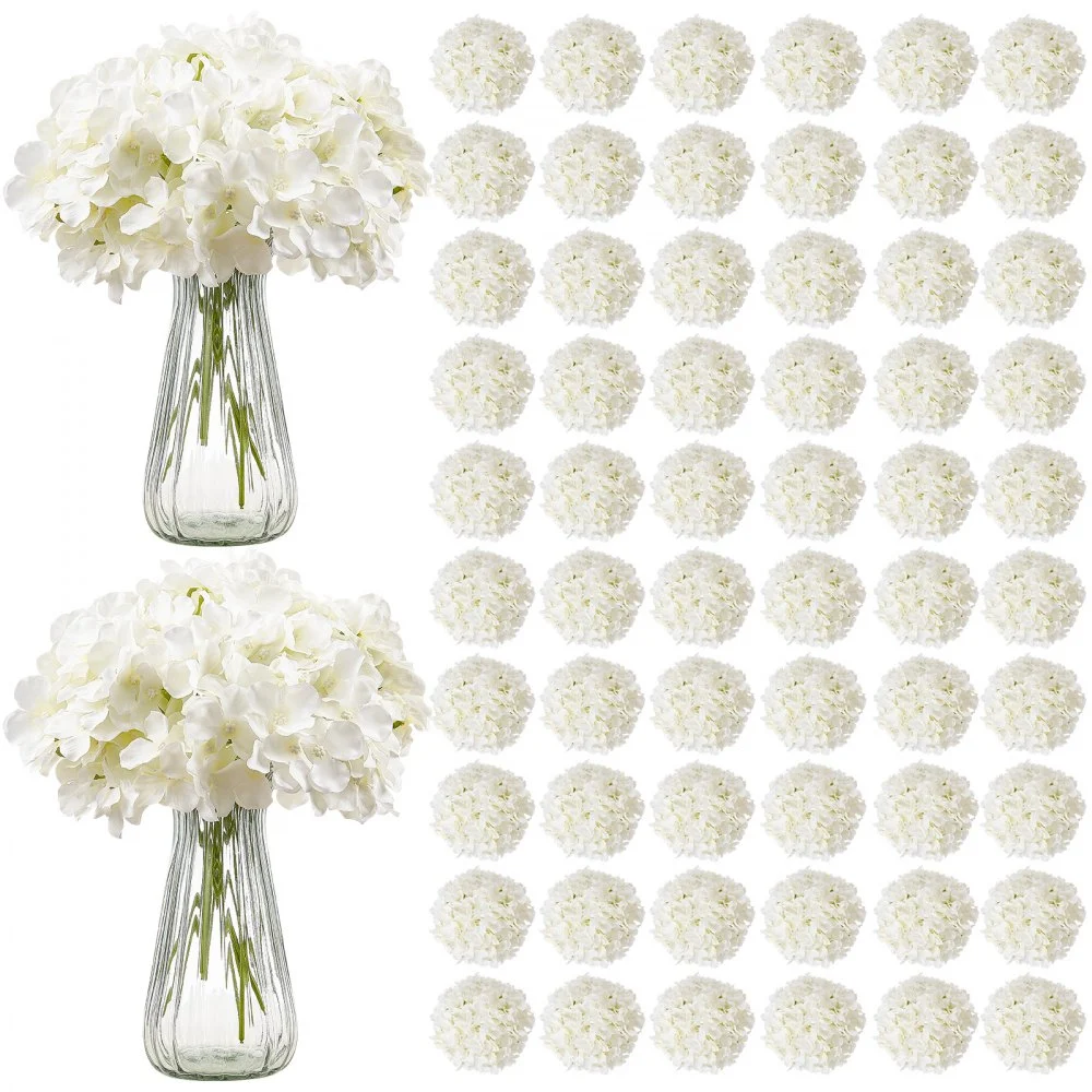 VEVOR Artificial Flowers, 205 pcs Real Looking White Silk Fake Hydrangea Bulk, White Faux Bridal Shower with Stems for DIY Wedding Bouquets, Home Centerpieces Arrangements, Party Tables Decorations