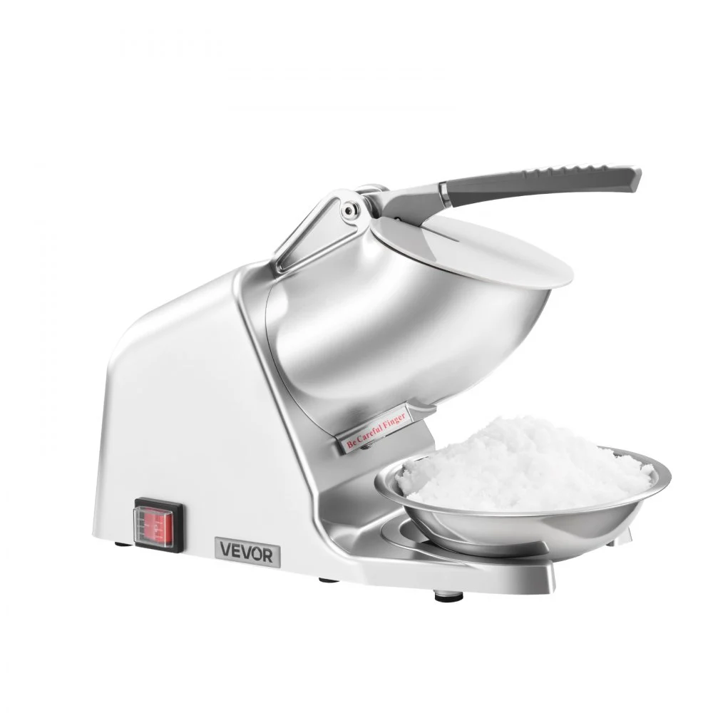 VEVOR Ice Crusher Machine, 143lbs Per Hour Electric 2 Blades Snow Cone Maker, Stainless Steel Shaved Ice Machine with Bowl and Cover, 300W 2000RPM Ice-Shaver for Home and Commercial Use, Silver