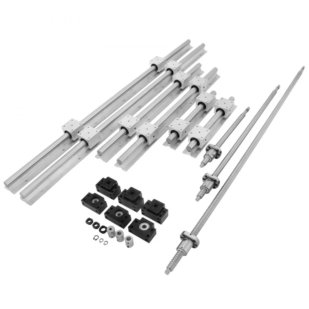 VEVOR Linear Rail, Ballscrew x 3, RM1605-350mm 650mm 1050mm x 2 Linear Rail Support, 12 CNC Kit Linear Shaft Optical Axis