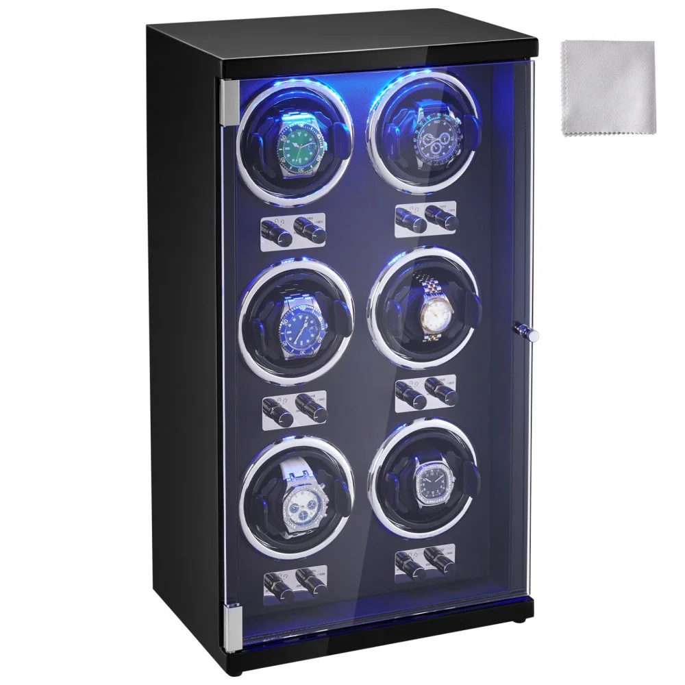 Summer Sale
VEVOR Watch Winder, Watch Winder for 6 Men's and Women's Automatic Watches, with 6 Super Quiet Japanese Mabuchi Motors, Blue LED Light and Adapter, High-Density Board Shell and Black PU