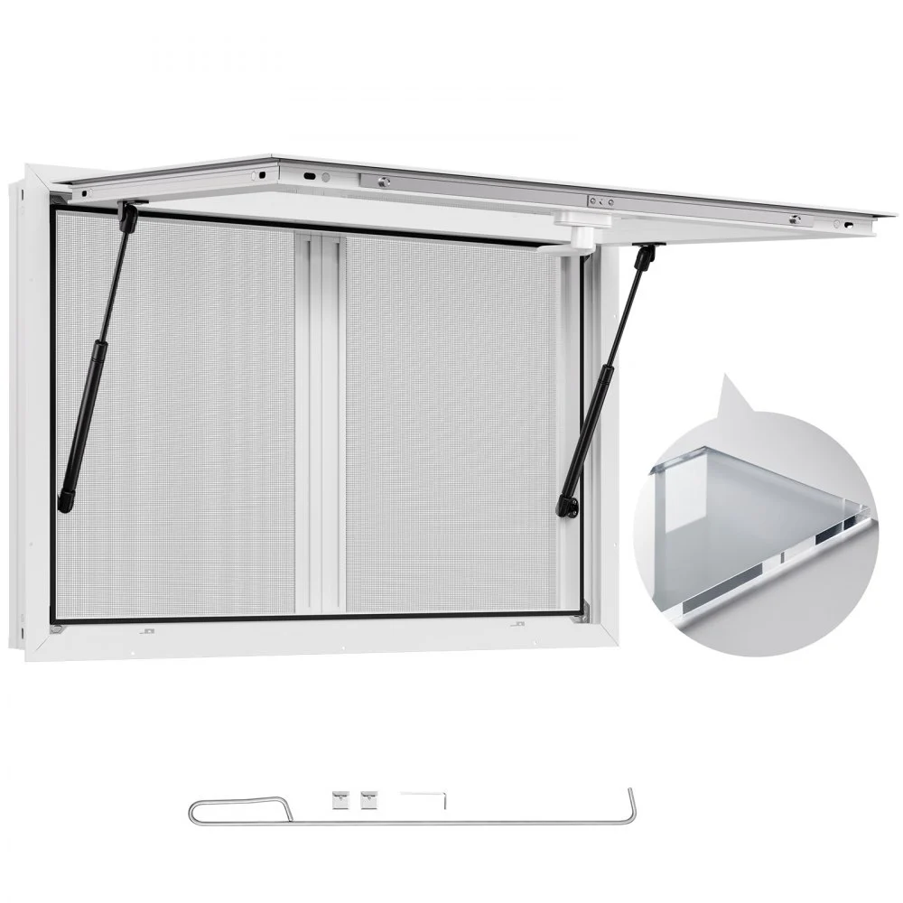 Summer Sale

        
               VEVOR Concession Window 36x24 in, Aluminum Alloy Service Window for Food Truck, Up to 85 Degrees Stand Serving Window with 2 Sliding Windows, Awning Door, and Drag Hook, for Concession Trailers