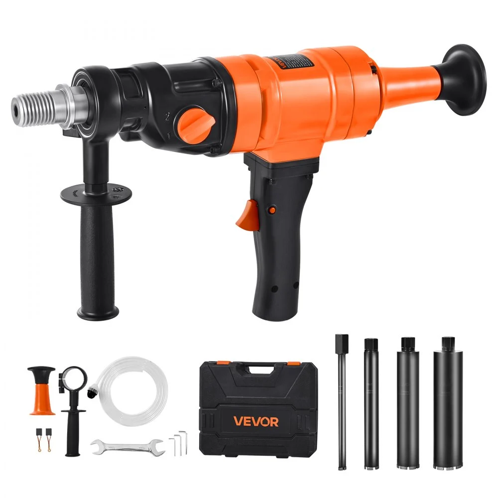 Summer Sale

        
               VEVOR Diamond Core Drilling Machine, 8 in Drilling Diameter, Handheld Dry and Wet Concrete Core Drill Rig with 4 Drill Bits, 1075/2300 RPM 2-Speed, UNC1 1/4-7 Thread, for Concrete Brick Stone, 1800W