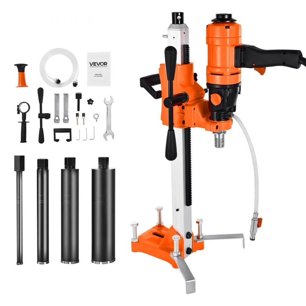 Summer Sale

        
               VEVOR Diamond Core Drilling Machine, 8 in Drilling Diameter, 2-in-1 Handheld & Stand-Mount Dry and Wet Concrete Core Drill Rig with 4 Drill Bits, 1075/2300 RPM 2-Speed, for Concrete Brick Stone, 1800W