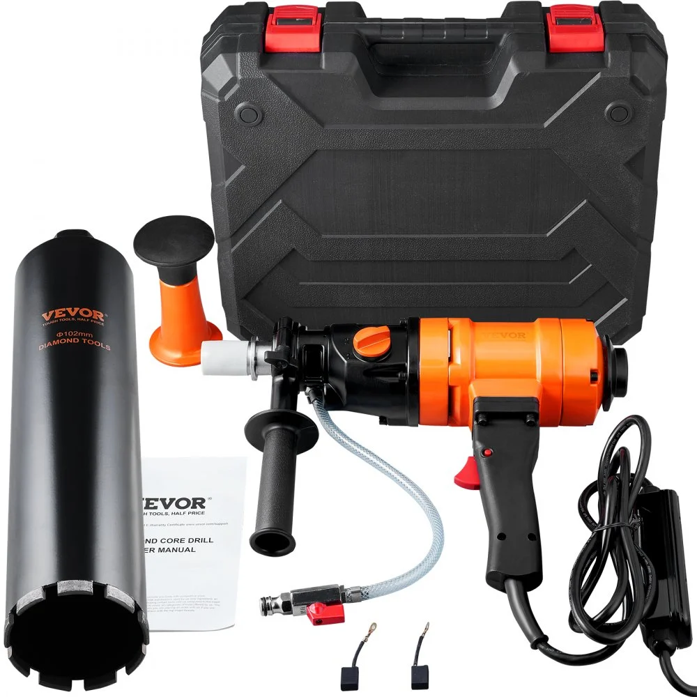 Summer Sale
VEVOR Diamond Core Drilling Machine, 4in Handheld Wet Concrete Core Drill Rig, 1100-2400RPM Two Speed & 1-1/4" Thread & 2 Bubble Levels, 3-4in Drilling Diameter for Concrete Brick Block Stone, 1500W