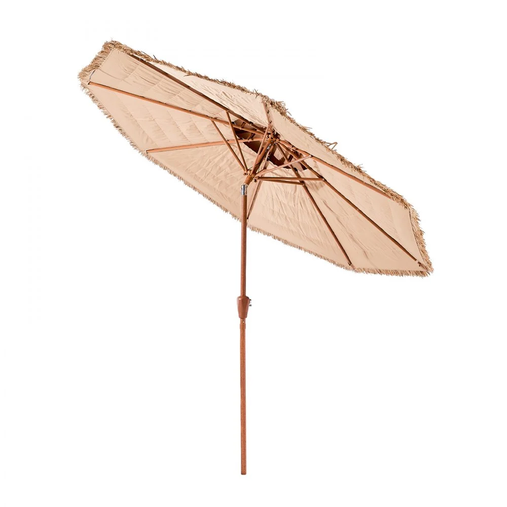 VEVOR Tiki Umbrella, 9 ft Thatched Patio Umbrella with Tilt, 2-Tier Hawaiian Style Beach Parasol with PP Thatch and 8 Metal Ribs, Grass Pool Umbrellas for Beach, Patio, Poolside, Backyard & Garden