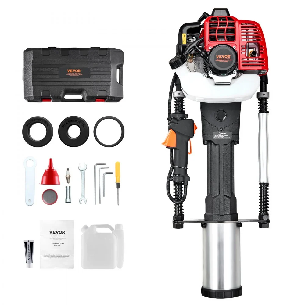 Summer Sale
VEVOR 52cc Gas-Powered T Post Driver, 2-Stroke Engine Gasoline Fence Piling Pounder, 1300W Portable Piledriver with 3 Post Driving Head(49/69/100 mm) , For Farm, Ranch Fencing, Road Improvements