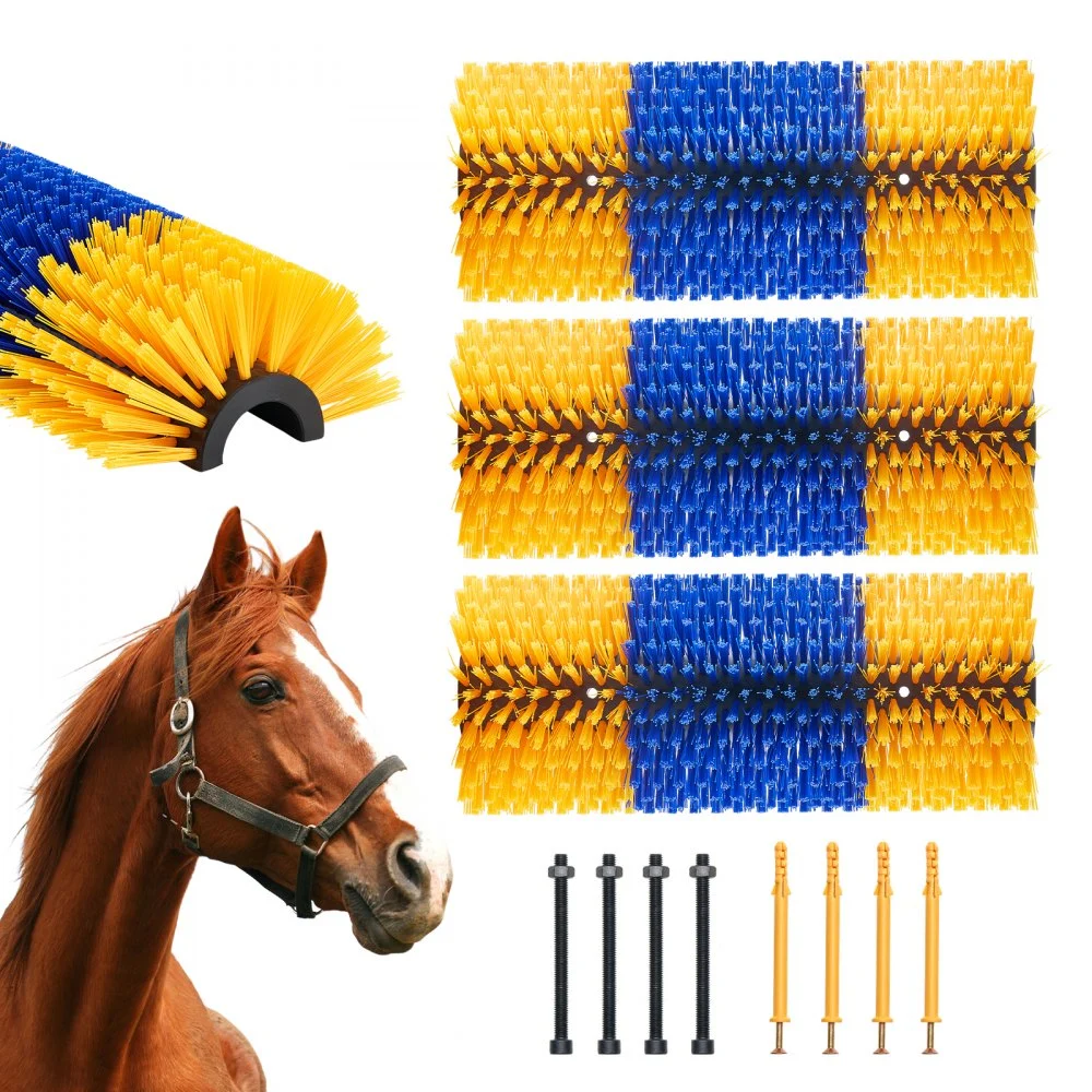 VEVOR Livestock Scratching Brush, 3 Pcs Horse Brush with 6 Screws, 17.1 x 7.5 in Cow Scratcher, for Back Itch Relief & Keep Cleaning, Grooming & Scratching Post Brush for Horse, Pig, Cattle Supplies