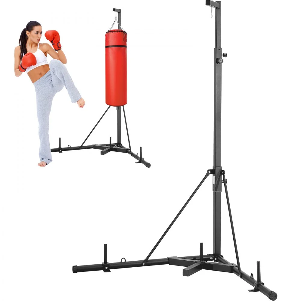 VEVOR Punching Bag Stand, Steel Heavy Duty Workout Training Equipment, Adjustable Height Boxing Punching Stand with Weighted Base, Holds Up to 143 lbs, Freestanding Sandbag Rack for Home Gym Fitness