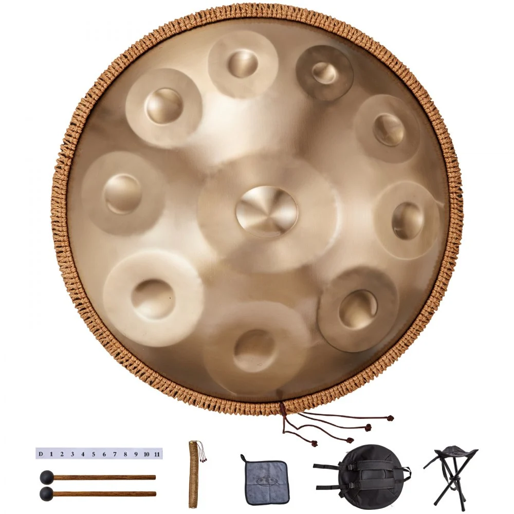 VEVOR Handpan Drum, 22 in & 10 Notes, D Minor Hand Drum, Hand Pan Drum Instrument with Mallets, 432Hz Handpan Stand & Carry Bag, Steel Healing Sound Drum, Percussion Instruments for Adults Beginners
