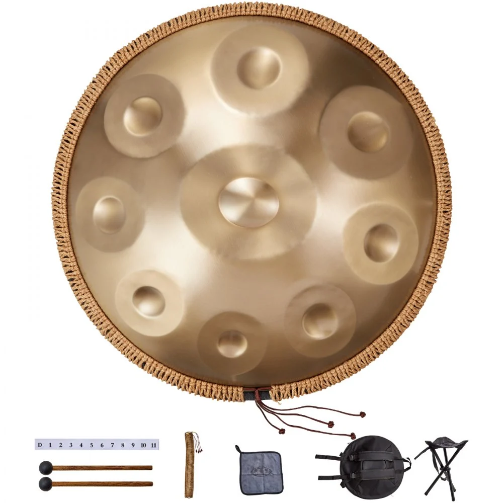 VEVOR Handpan Drum, 22 in & 9 Notes, D Minor Hand Drum, Hand Pan Drum Instrument with Mallets, 440Hz Handpan Stand & Carry Bag, Steel Healing Sound Drum, Percussion Instruments for Adults Beginners