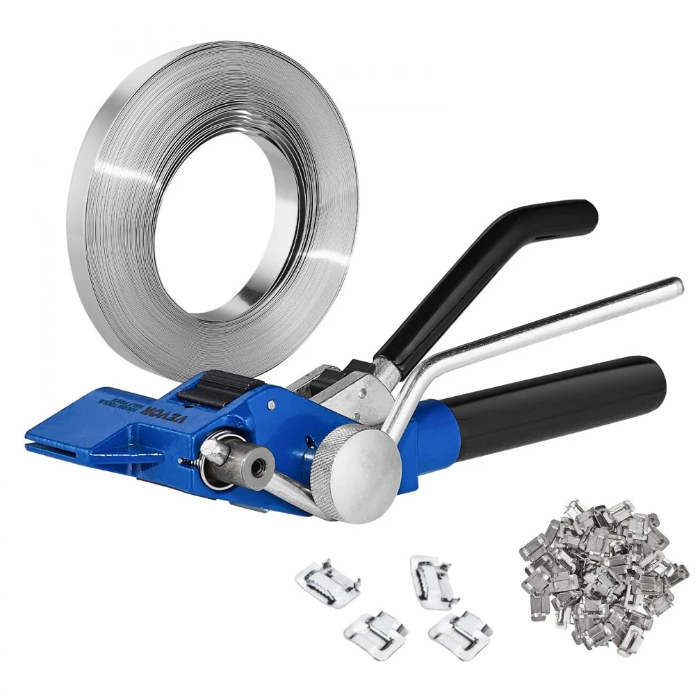 VEVOR Banding Strapping Kit with Strapping Tensioner Tool, 100 ft Length 304 Stainless Steel Banding, 100 Metal Seals, Pallet Packaging Strapping Banding Kit, Banding Packaging Strapping for Packing
