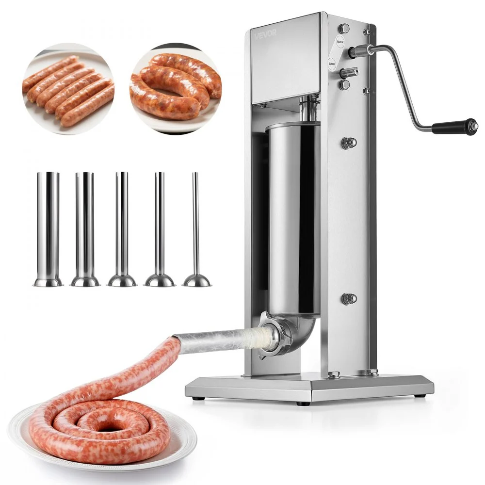 Summer Sale

        
               VEVOR Manual Sausage Stuffer, 11 LBS / 5 L Vertical Meat Stuffer, Dual-Speed Sausage Casing Meat Filling Machine, Stainless Steel Heavy Duty Filler with 5 Stuffing Tubes, for Commercial & Home Use