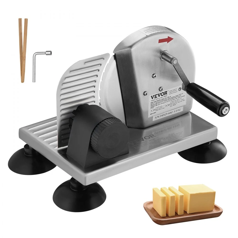 VEVOR Manual Bread Slicer, 0-6" Adjustable Thickness Cheeser Butter Cutting, Micro-Serrated Stainless Steel Blade, Aluminum Alloy Commercial Cheese Slicer for Kitchen, Restaurant, Bakery, Party