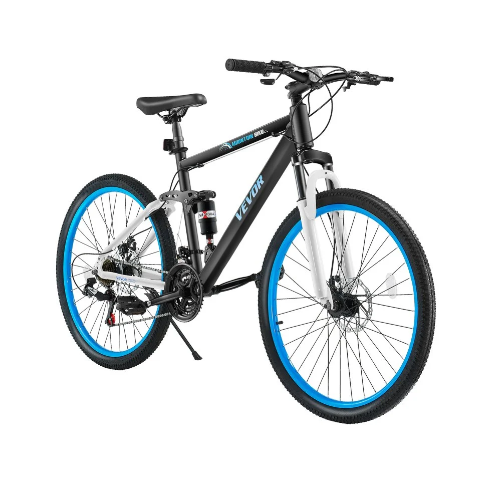 VEVOR Mountain Bike, 26 inch MTB Bicycle with Full Dual Suspension, 21 Speed Twist Shifting, Comfort Saddle, Dual Disc Brake, Aluminum Alloy Frame, Adult Sport Cycling Bicycle for Men Women Trail Snow