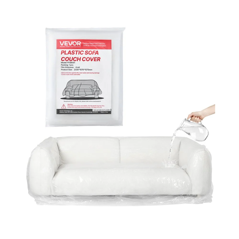 VEVOR Plastic Couch Cover, 4 Mil Thickened Sofa Cover for Moving, Heavy-Duty Clear Couch Cover with Wide Opening Design, Wear-Resistant & Waterproof Plastic Shield Covers for Couch, 92 x 62 x 42 inch